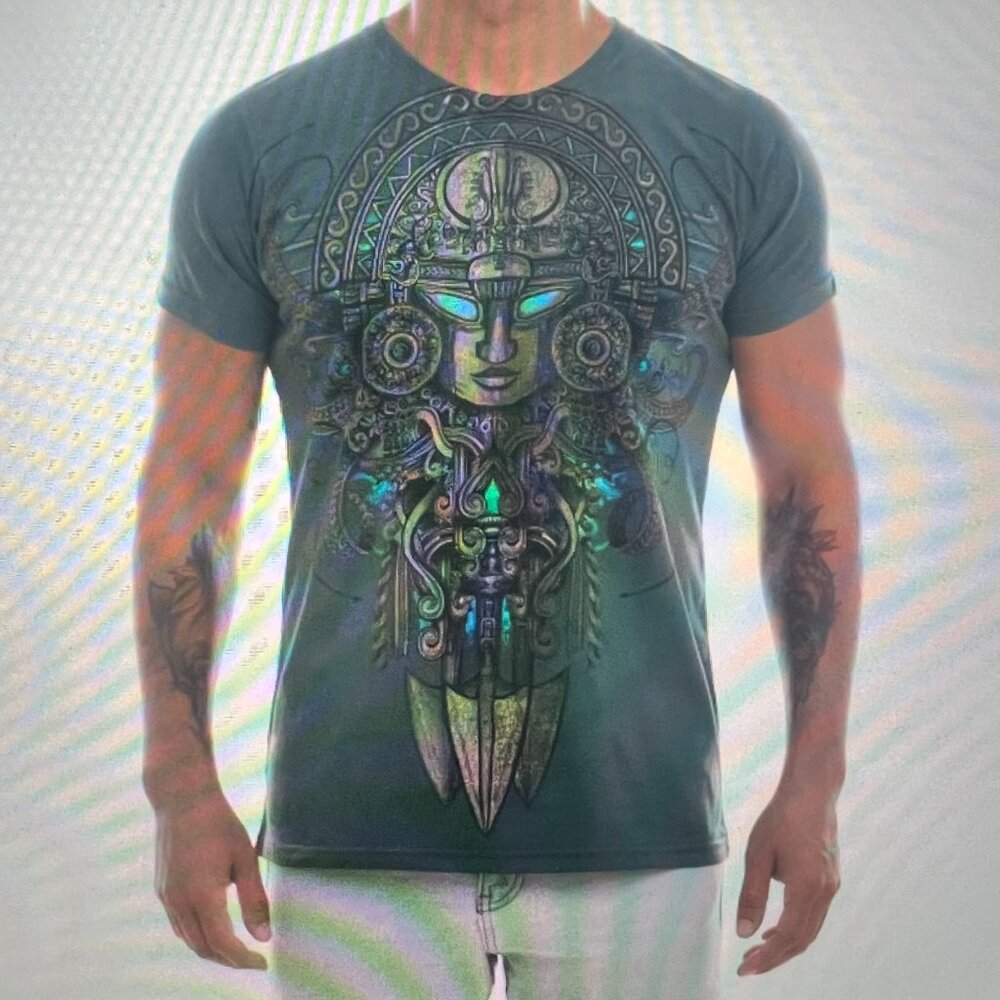 NWT Mens Looch Peruvian 100% Pima Cotton T-Shirt Tumi Pattern Blue Sz L - Picture 8 of 8